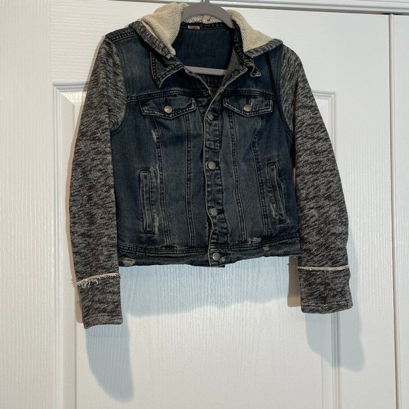 Free People Womens Distressed Denim Hooded Jacket Size XS/S